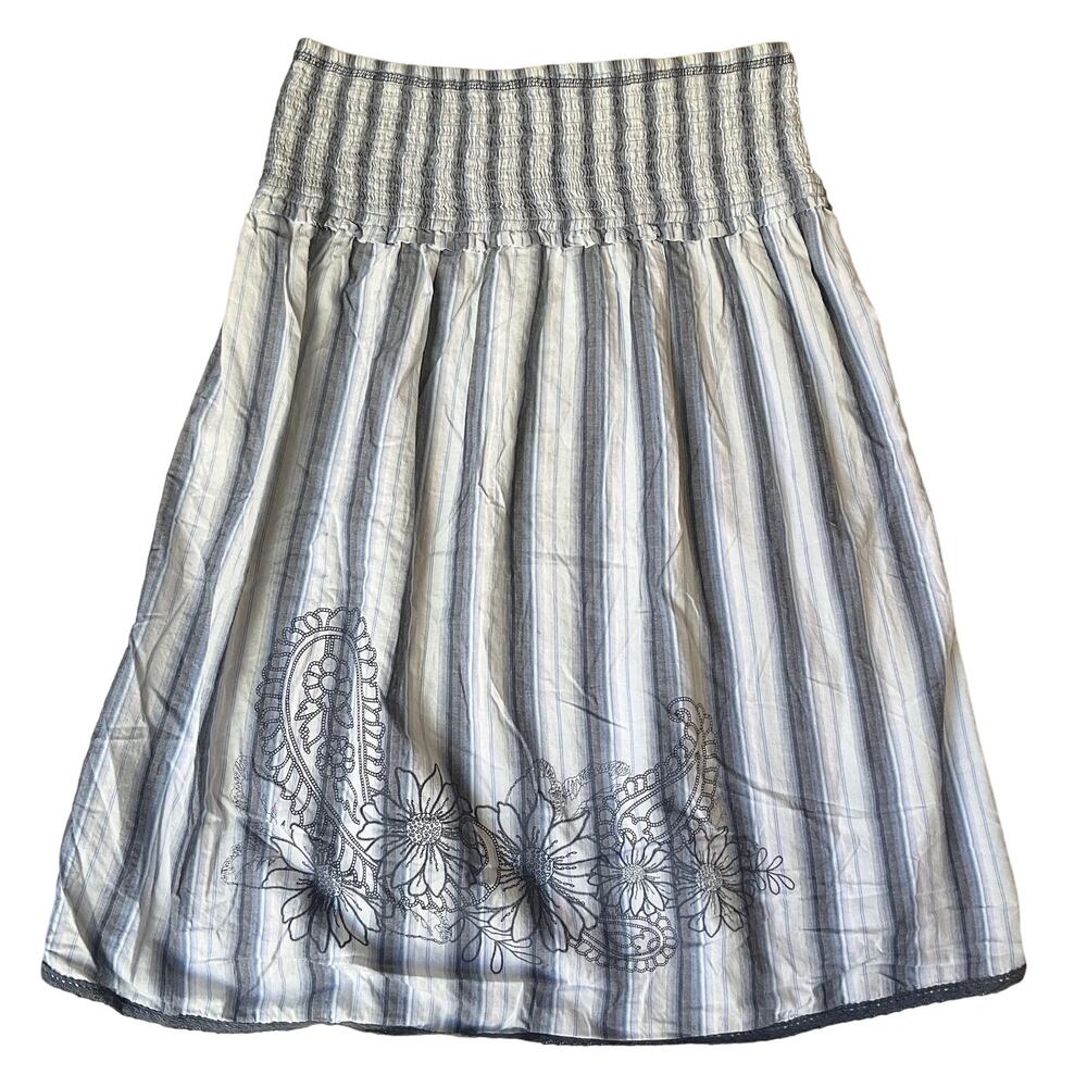 Mossimo Supply Co. Women Skirt L Blue Floral Embroidery Striped Knee Length